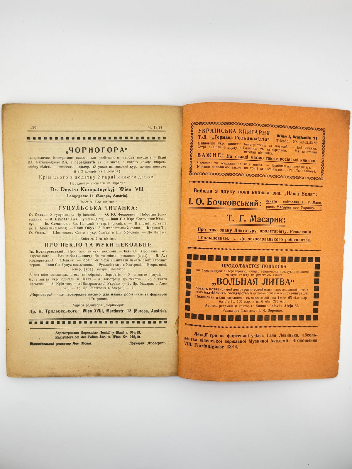 Воля України: український тижневик. Ч. 13/14. Відень, листопад 1921