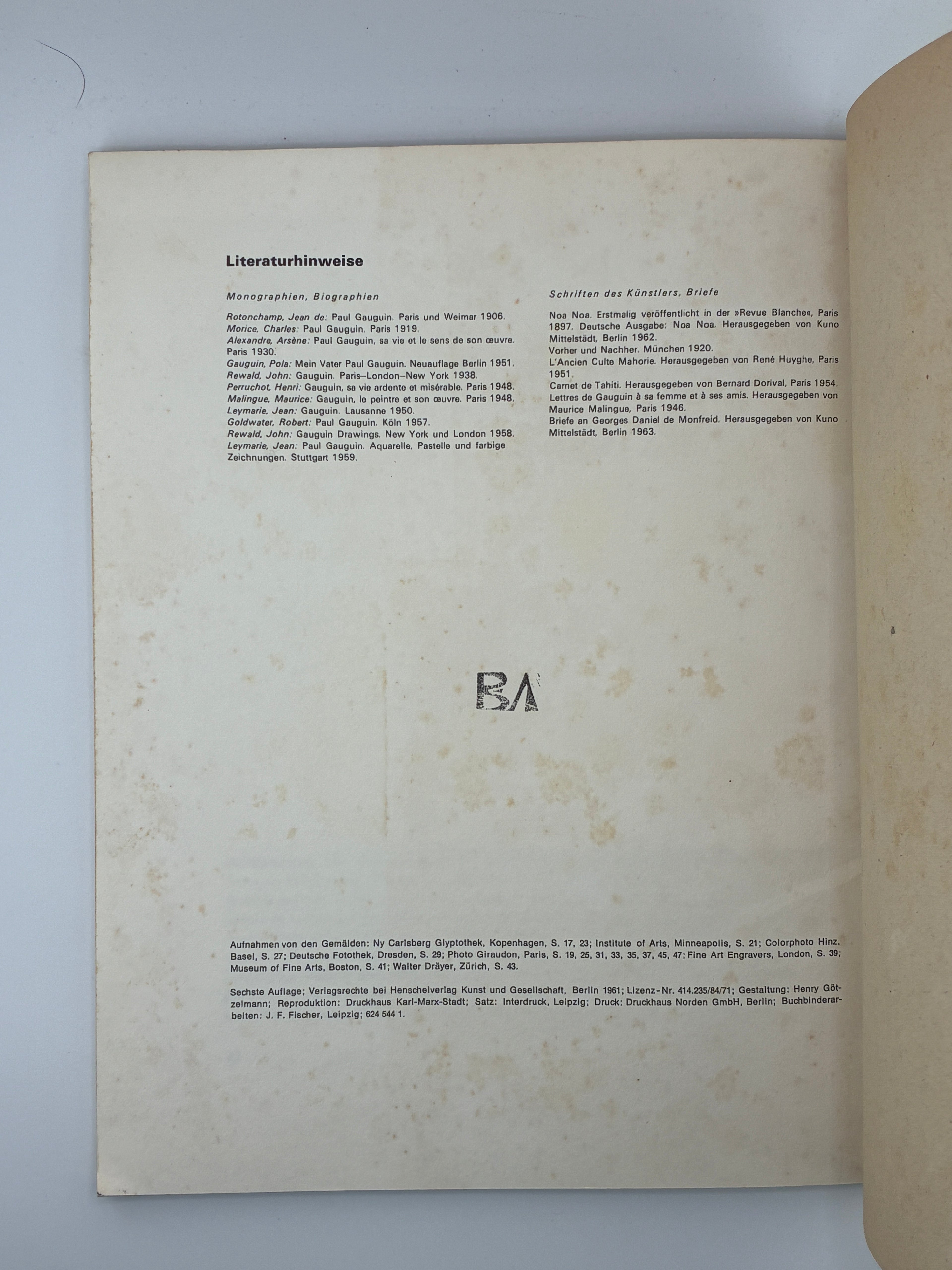 PAUL GAUGUIN. 1971. КУНО МІТТЕЛЬШТАДТ (РЕДАКТОР) Берлін: Henschelverlag.