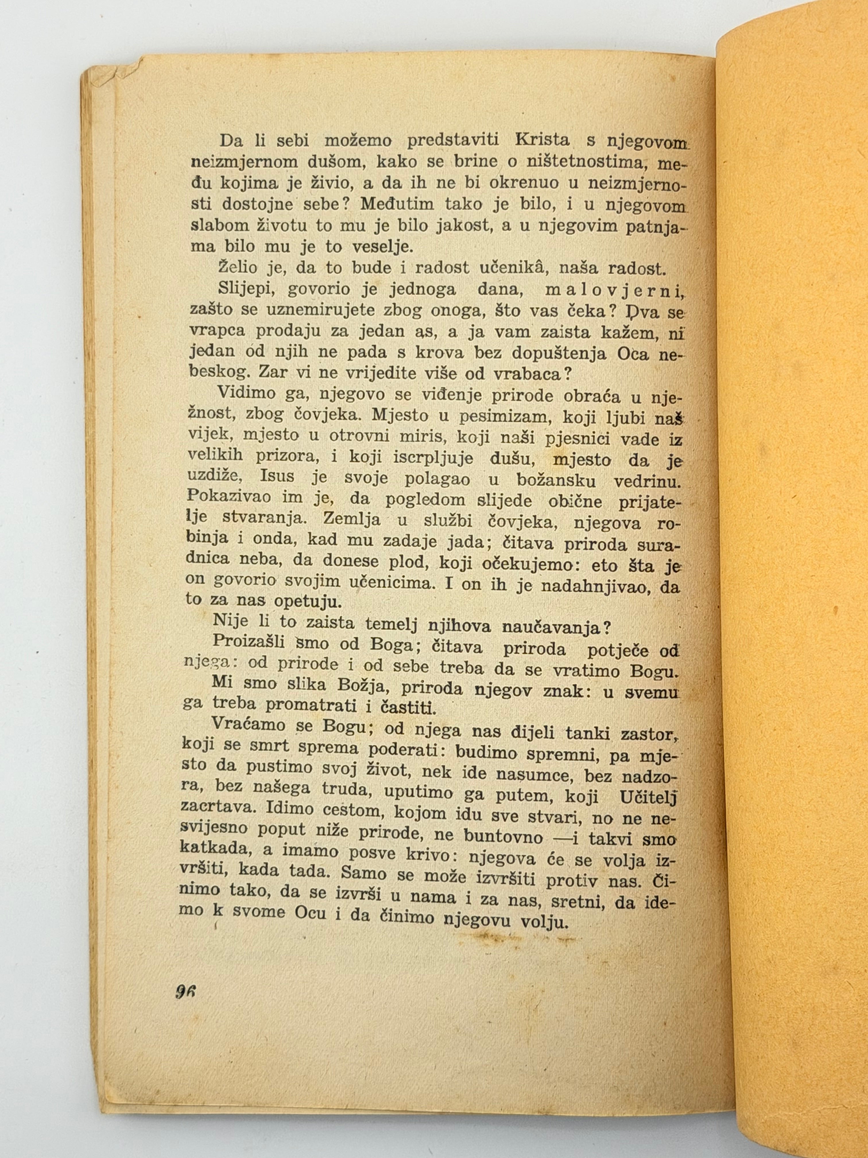 A. D. SERTILLANGES. ISUS: Razmatranja o Spasitelju / preveo Slavko Šarić. Naslovnu crtnju izradio Jakov Hnizdovski.
Загреб: Hrvatsko književno društvo sv. Jeronima; друк Narodna tiskara, Zagreb, Kaptol 27, 1943.