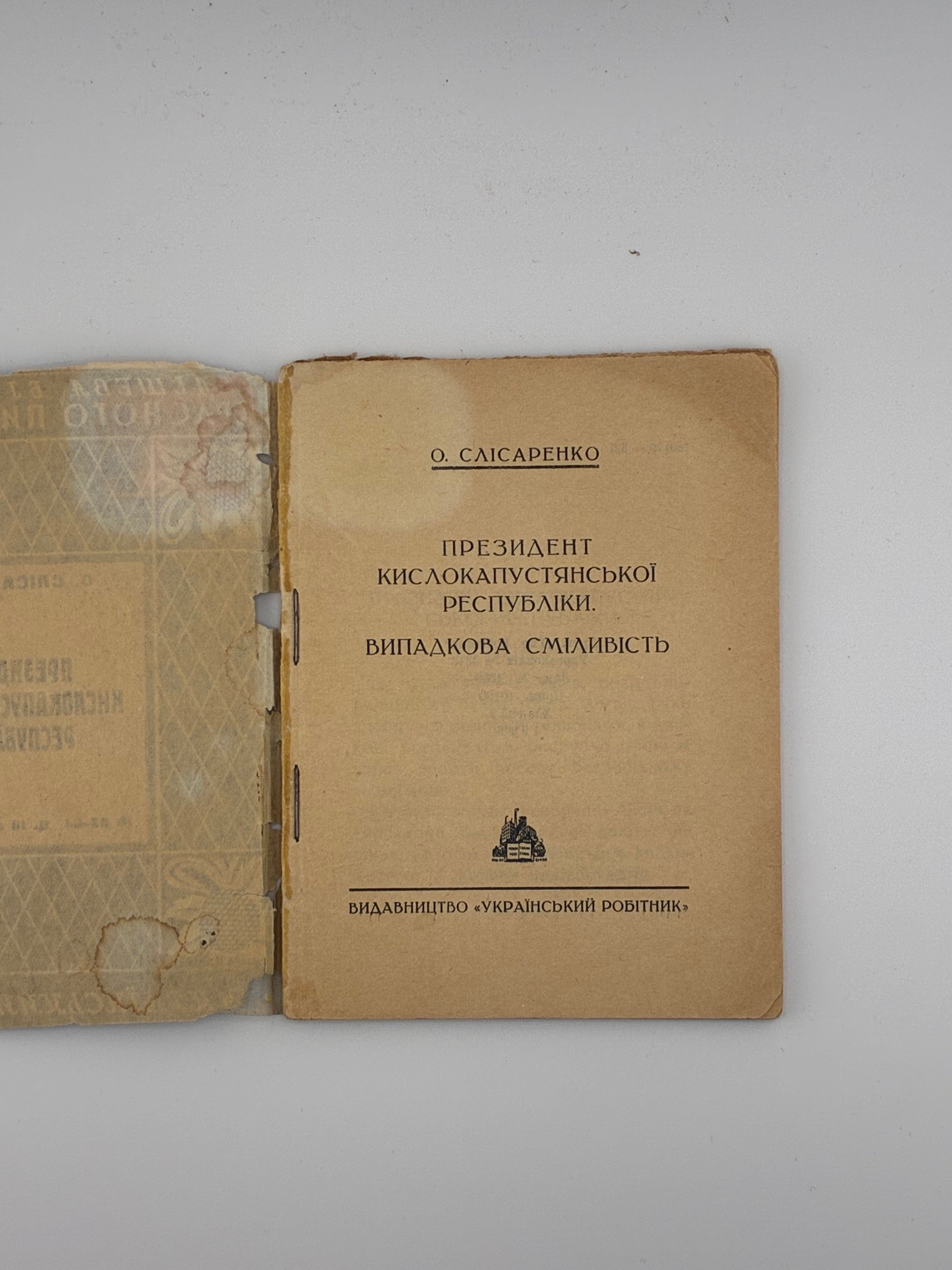 📕 ПРЕЗИДЕНТ КИСЛОКАПУСТЯНСЬКОЇ РЕСПУБЛІКИ / О. Слісаренко. Випадкова сміливість
📍 Харків: Видавництво «Український робітник», 1928. — 63–64 вип. «Дешева бібліотека красного письменства». — 48 с.